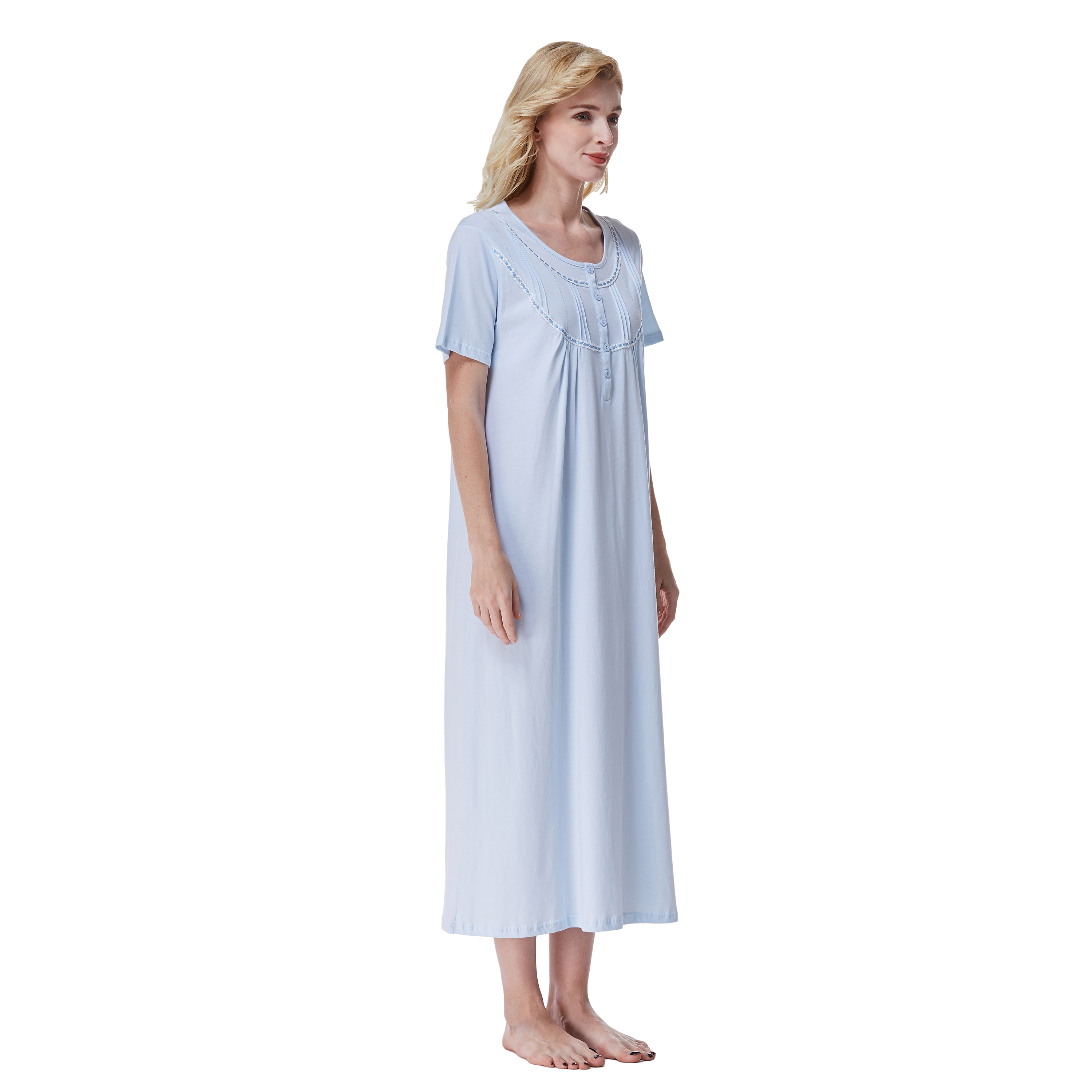 Keyocean Women's Nightgowns 100% Cotton Lace Trim Short Sleeve