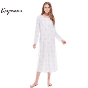 Keyocean Nightgowns for Women All Cotton Soft Lightweight Long Nightshirt Sleepwear Lounge-wear for Fall Winter