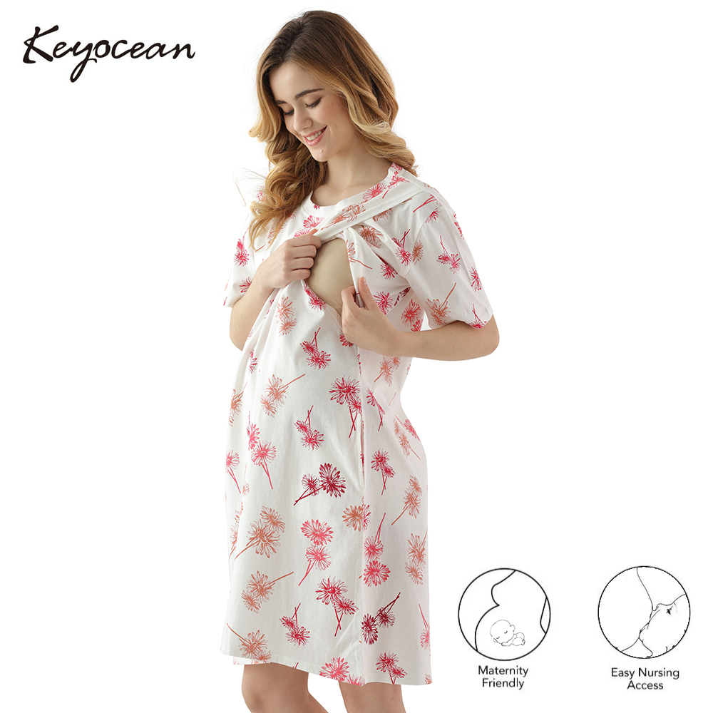 Keyocean Women's Maternity Dress 100% Cotton, Soft Short Sleeve