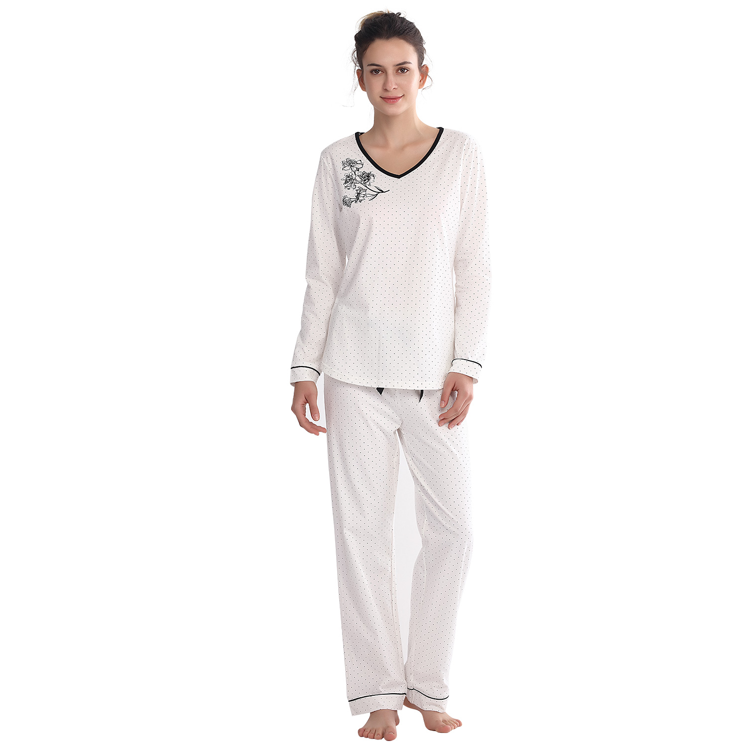 Qwzndzgr Women's Long Cotton Pajama Sets