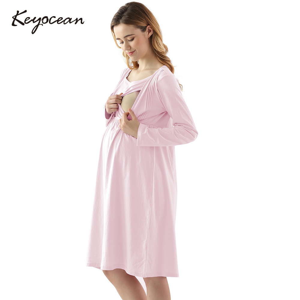 Keyocean Women Maternity Dress Nightgowns Soft Cotton Nursing Dress for Breastfeeding 